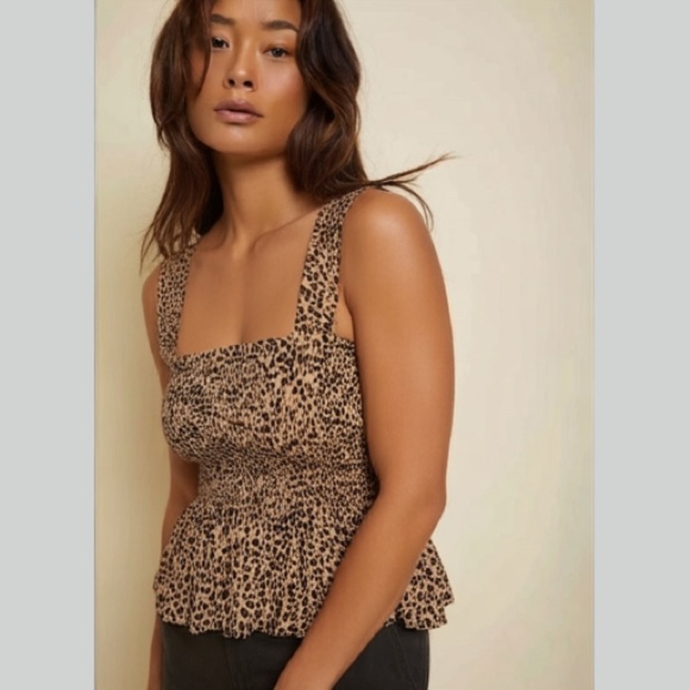 Elodie Brown Leopard Print Smocked Tank Top